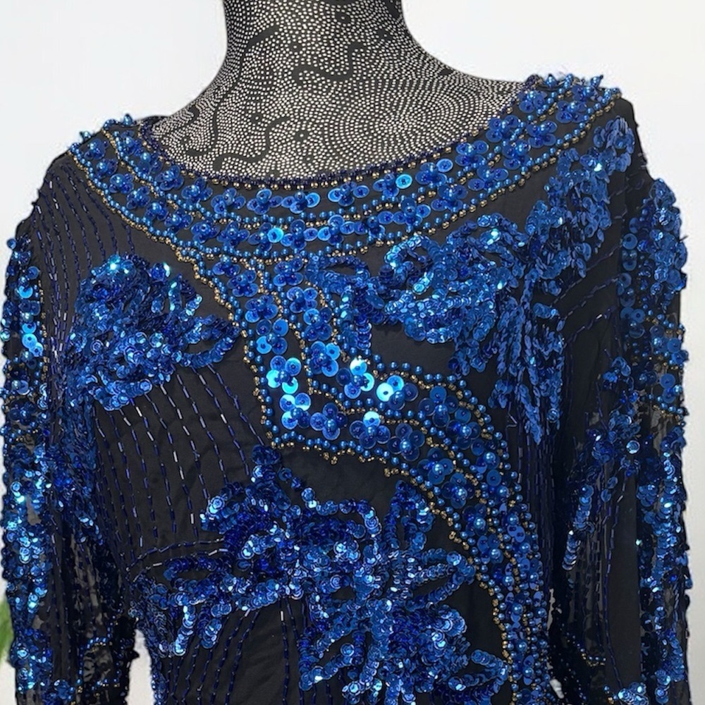 SWEE LO New York 100% Silk & Sequins beaded VTG blouse size M - Picture 5 of 15